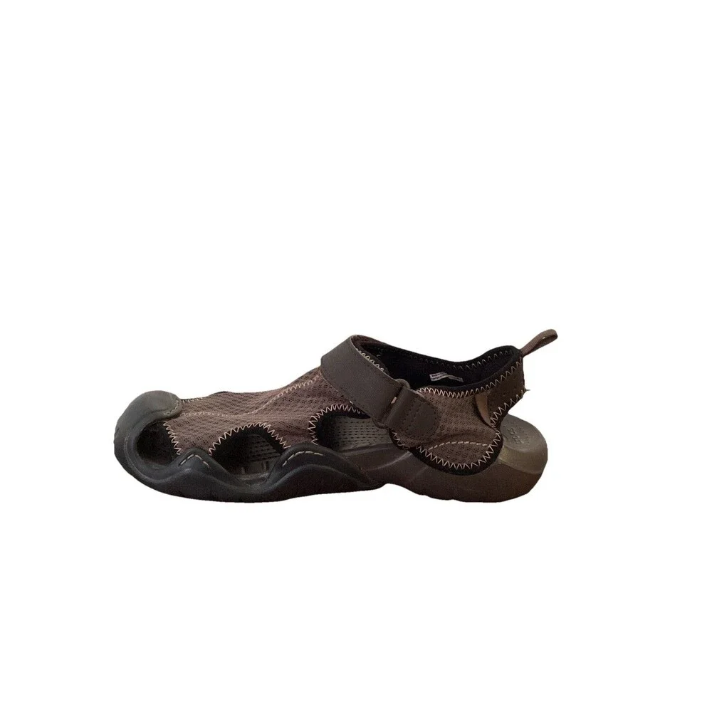 CROCS 15041 Men’s Sz 9 Brown SwiftWater Mesh Fisherman Deck Sandals Water Shoes